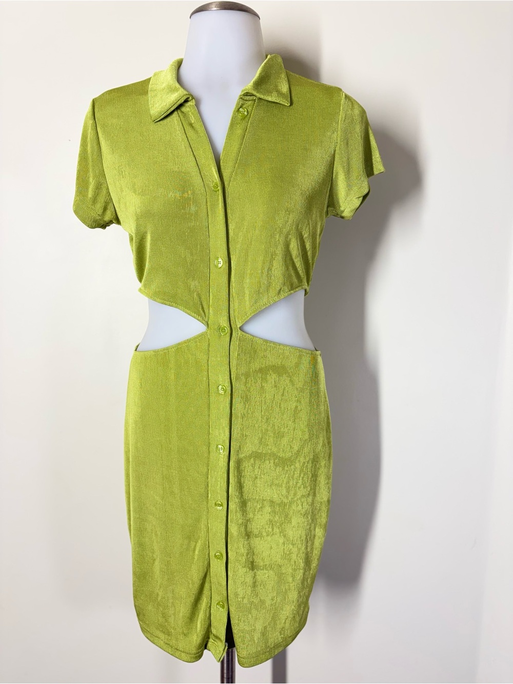 Rue21 Lime Green Cutout Midi Dress Button Front Bodycon Y2K